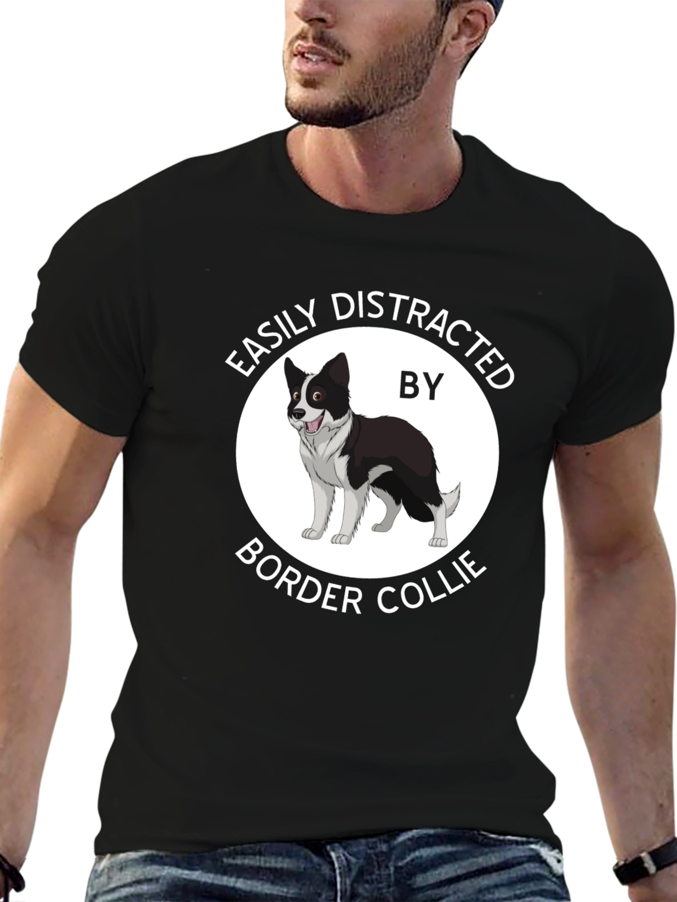 Camiseta Negra Fácilmente Distraído por Border Collie
