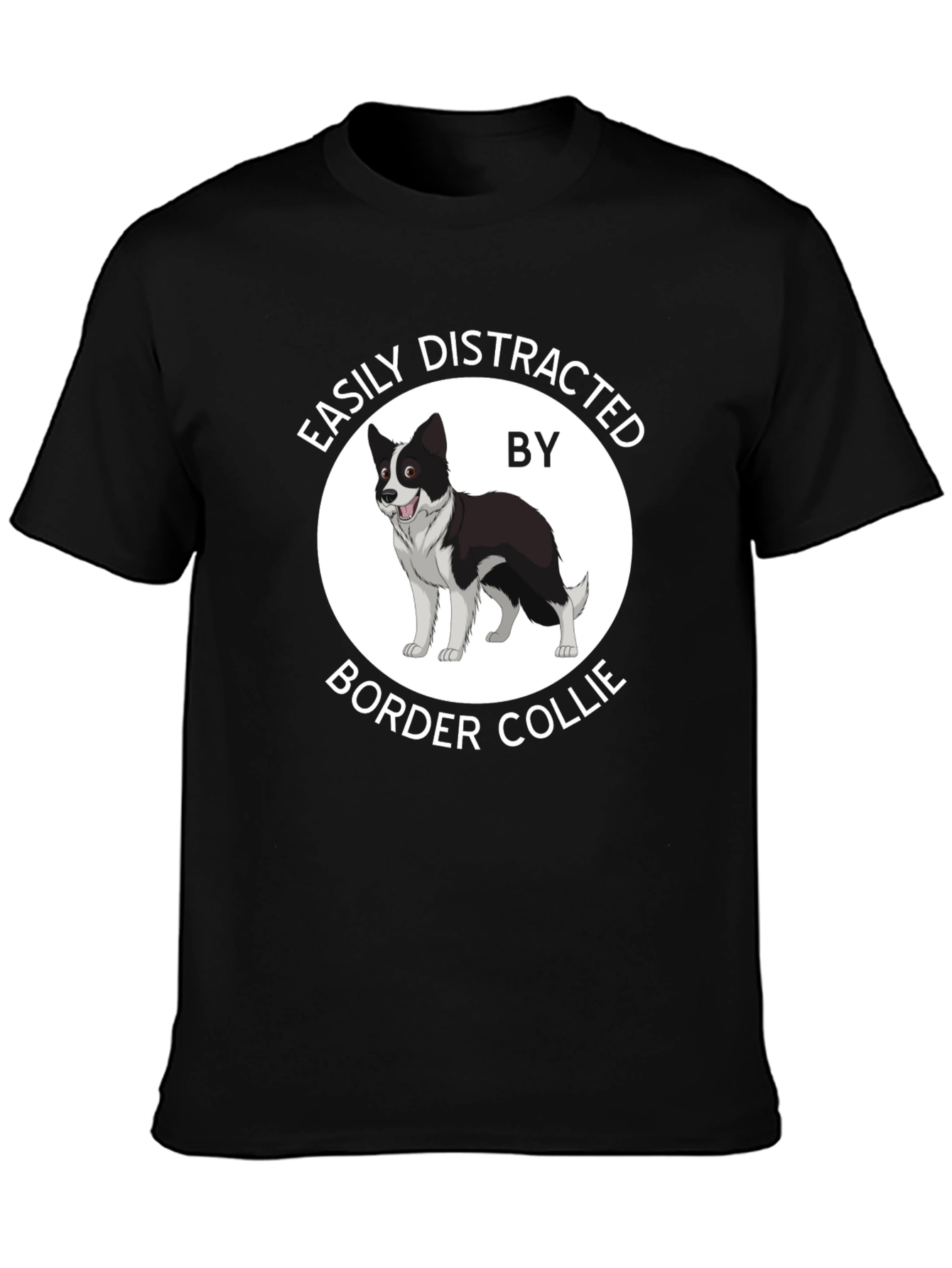 Camiseta Negra Fácilmente Distraído por Border Collie