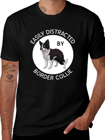 Camiseta Negra Fácilmente Distraído por Border Collie