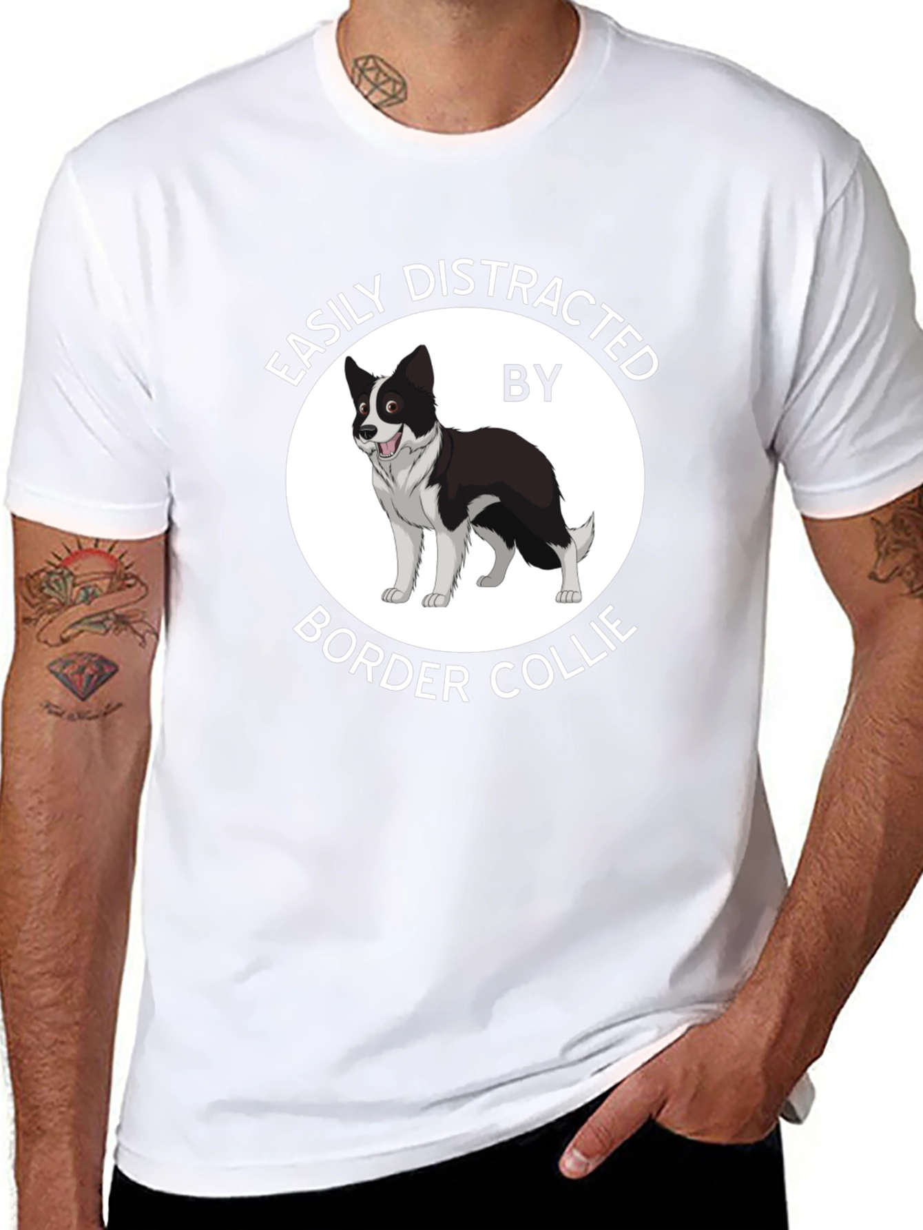 Camiseta Negra Fácilmente Distraído por Border Collie