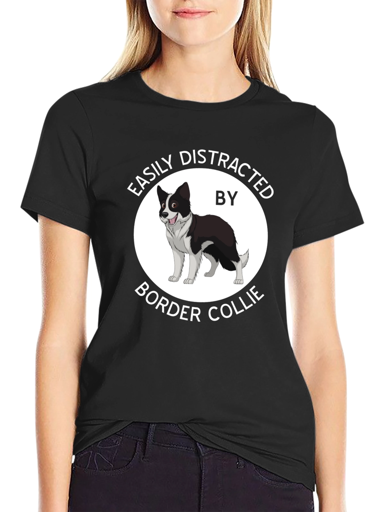 Camiseta Negra Fácilmente Distraído por Border Collie