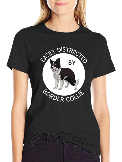 Camiseta Negra Fácilmente Distraído por Border Collie
