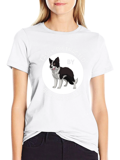 Camiseta Negra Fácilmente Distraído por Border Collie
