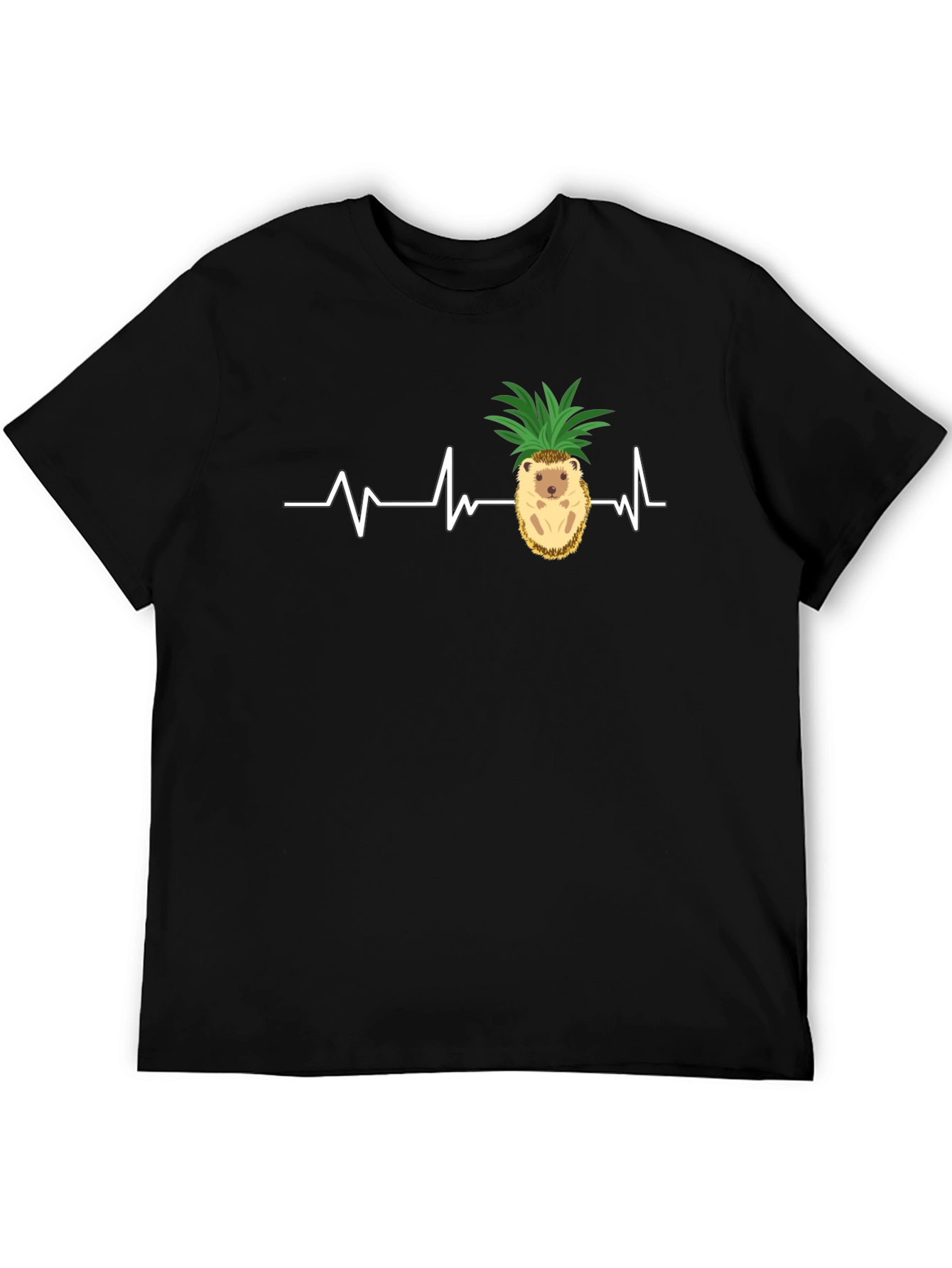 Camiseta Negra con Diseño de Erizo-Piña y Latido