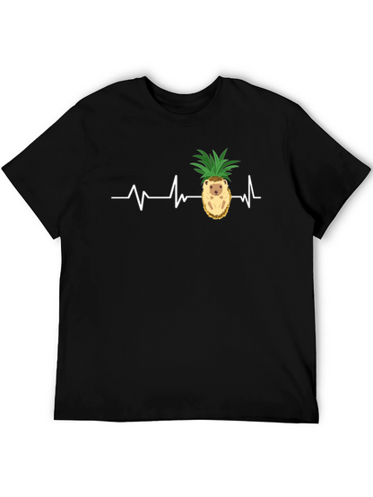 Camiseta Negra con Diseño de Erizo-Piña y Latido