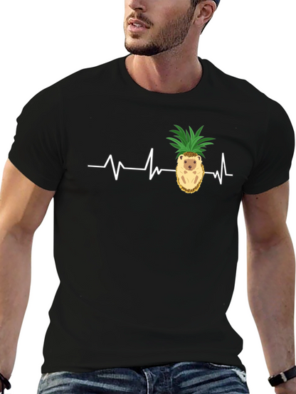 Camiseta Negra con Diseño de Erizo-Piña y Latido