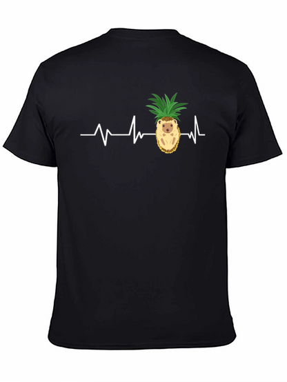 Camiseta Negra con Diseño de Erizo-Piña y Latido