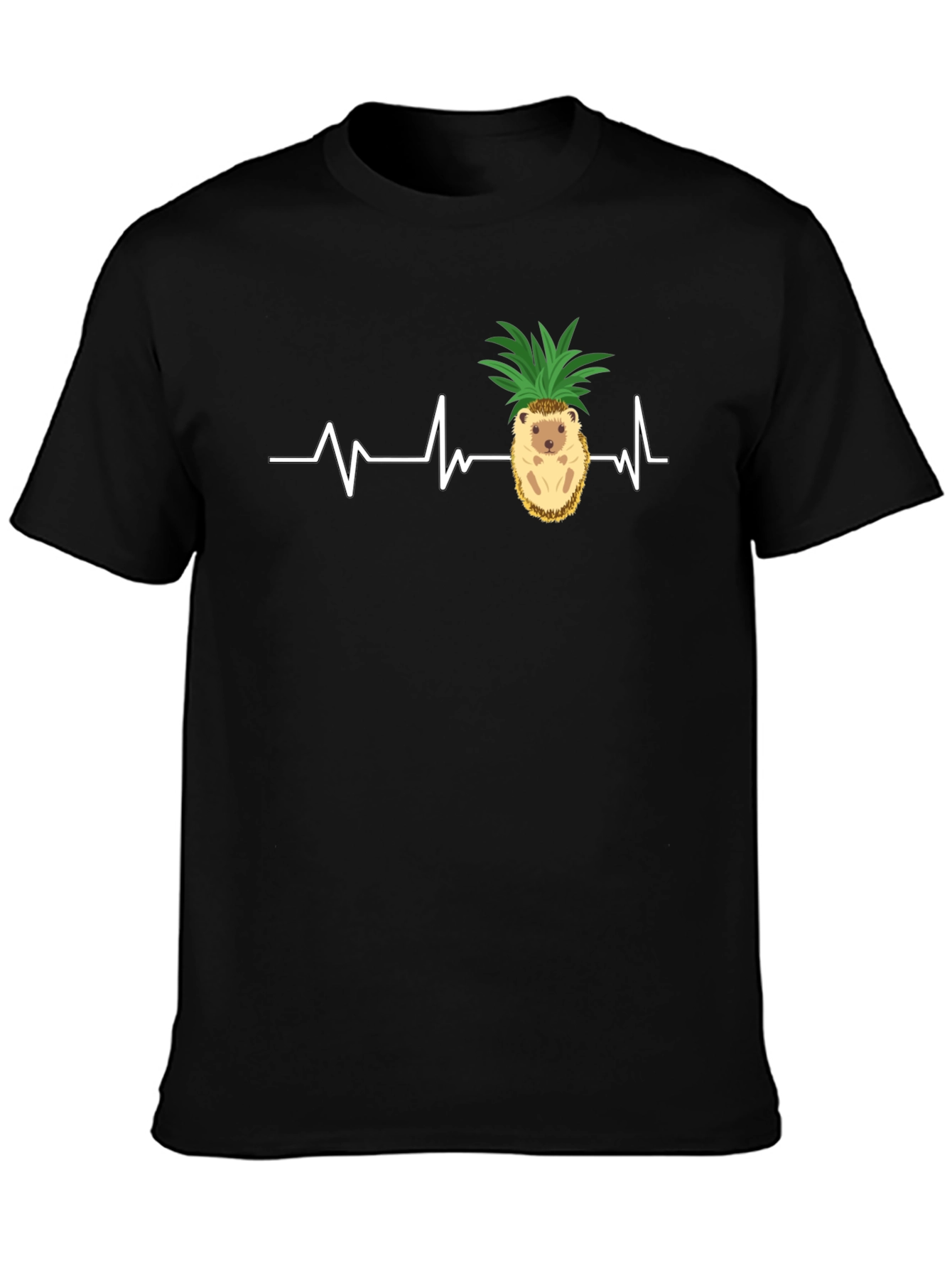 Camiseta Negra con Diseño de Erizo-Piña y Latido