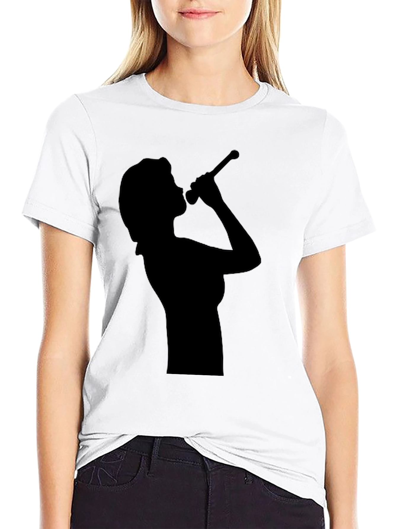 Camiseta Negra con Silueta de Cantante para Hombre