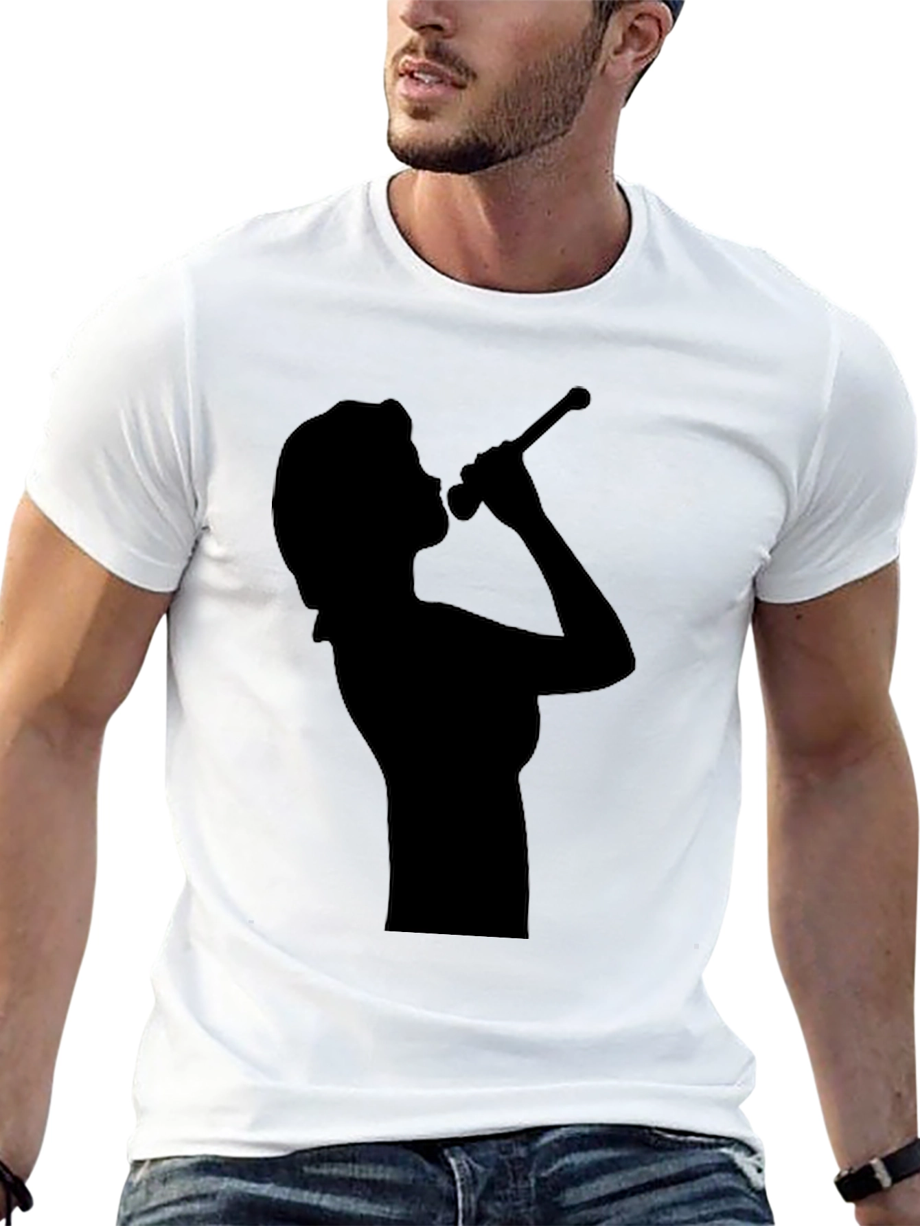 Camiseta Negra con Silueta de Cantante para Hombre