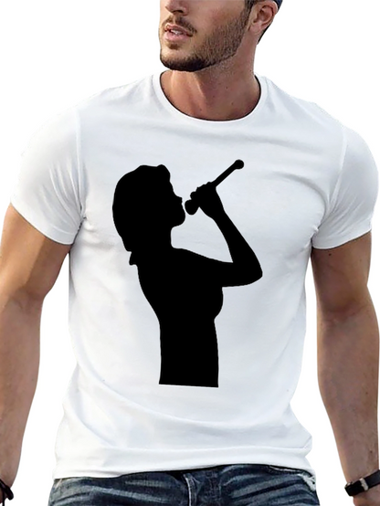 Camiseta Negra con Silueta de Cantante para Hombre