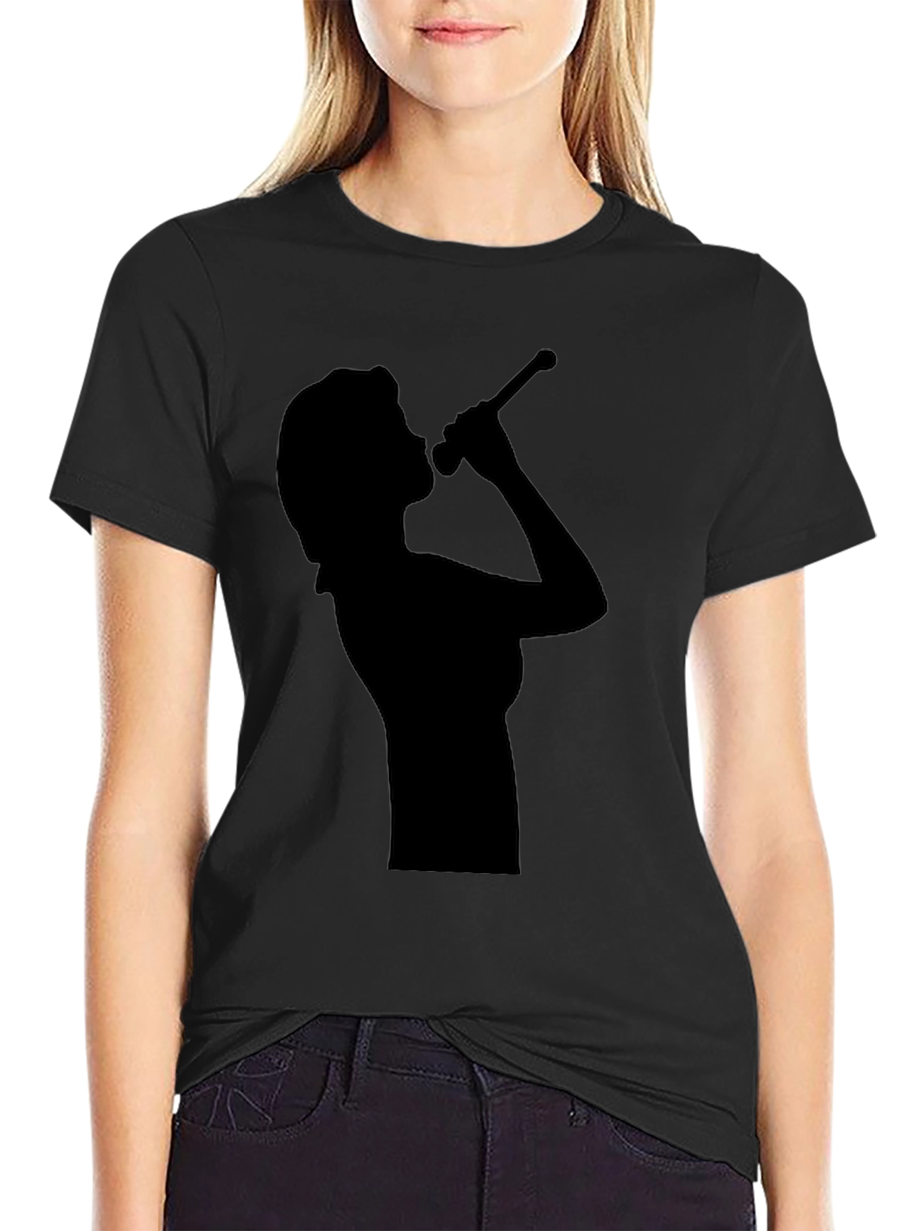 Camiseta Negra con Silueta de Cantante para Hombre