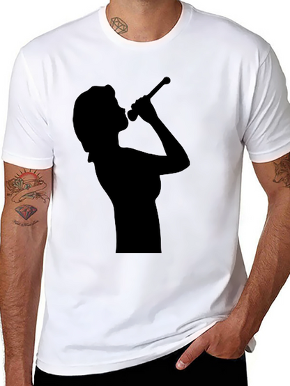 Camiseta Negra con Silueta de Cantante para Hombre