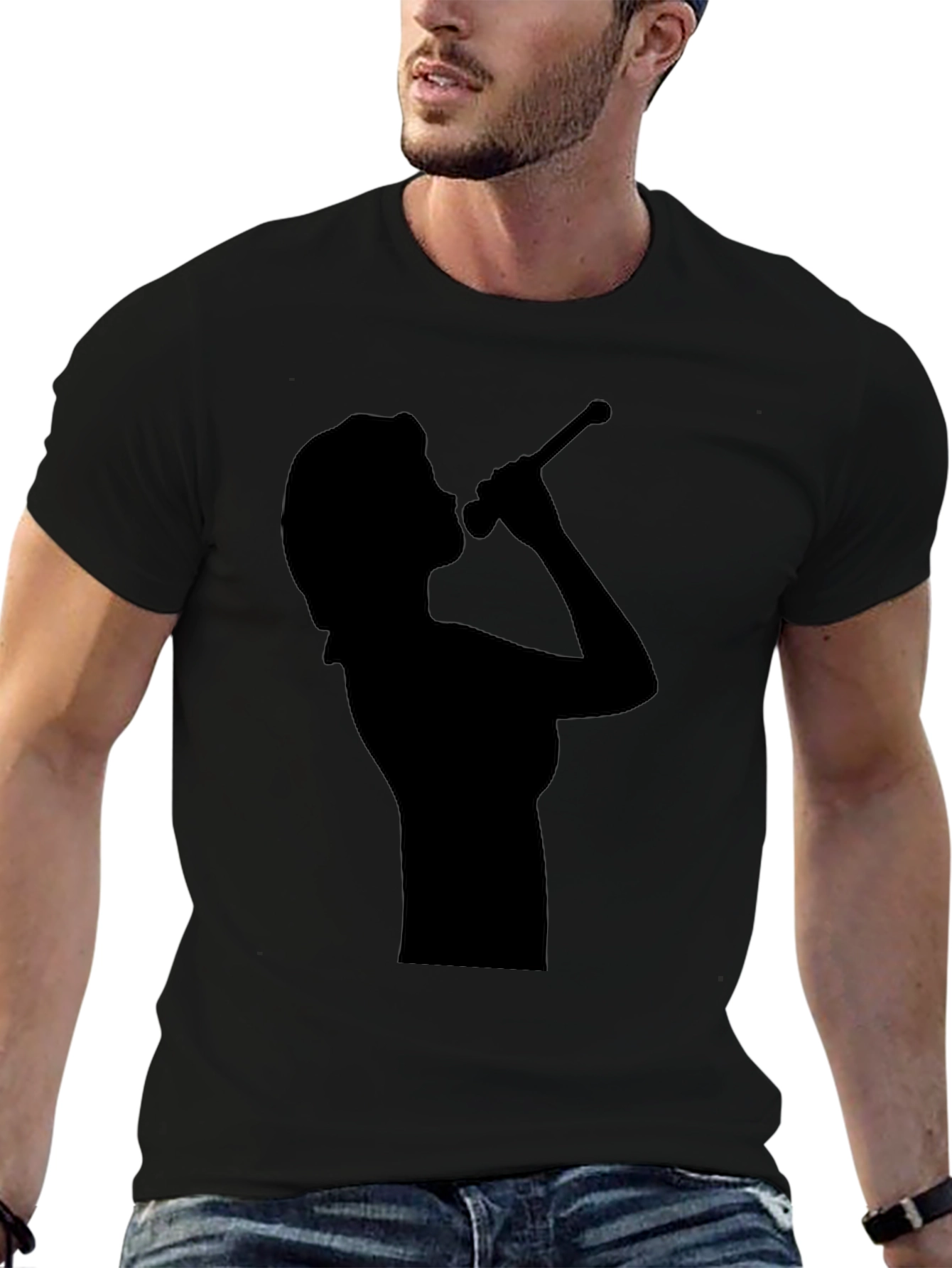 Camiseta Negra con Silueta de Cantante para Hombre