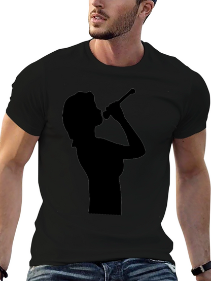 Camiseta Negra con Silueta de Cantante para Hombre