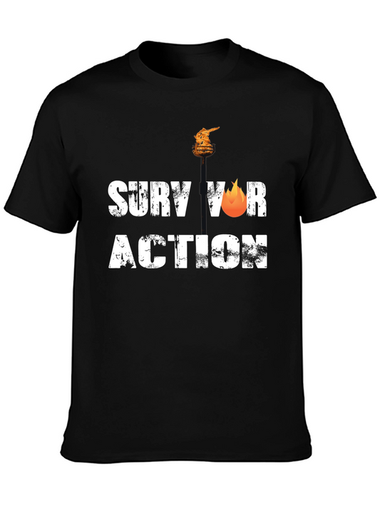Camiseta Negra Survivor Action Estilo Grunge