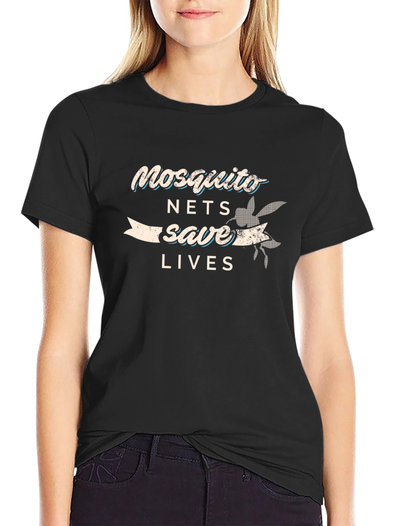 Camiseta Negra: ¡Mosquiteros Salvan Vidas!