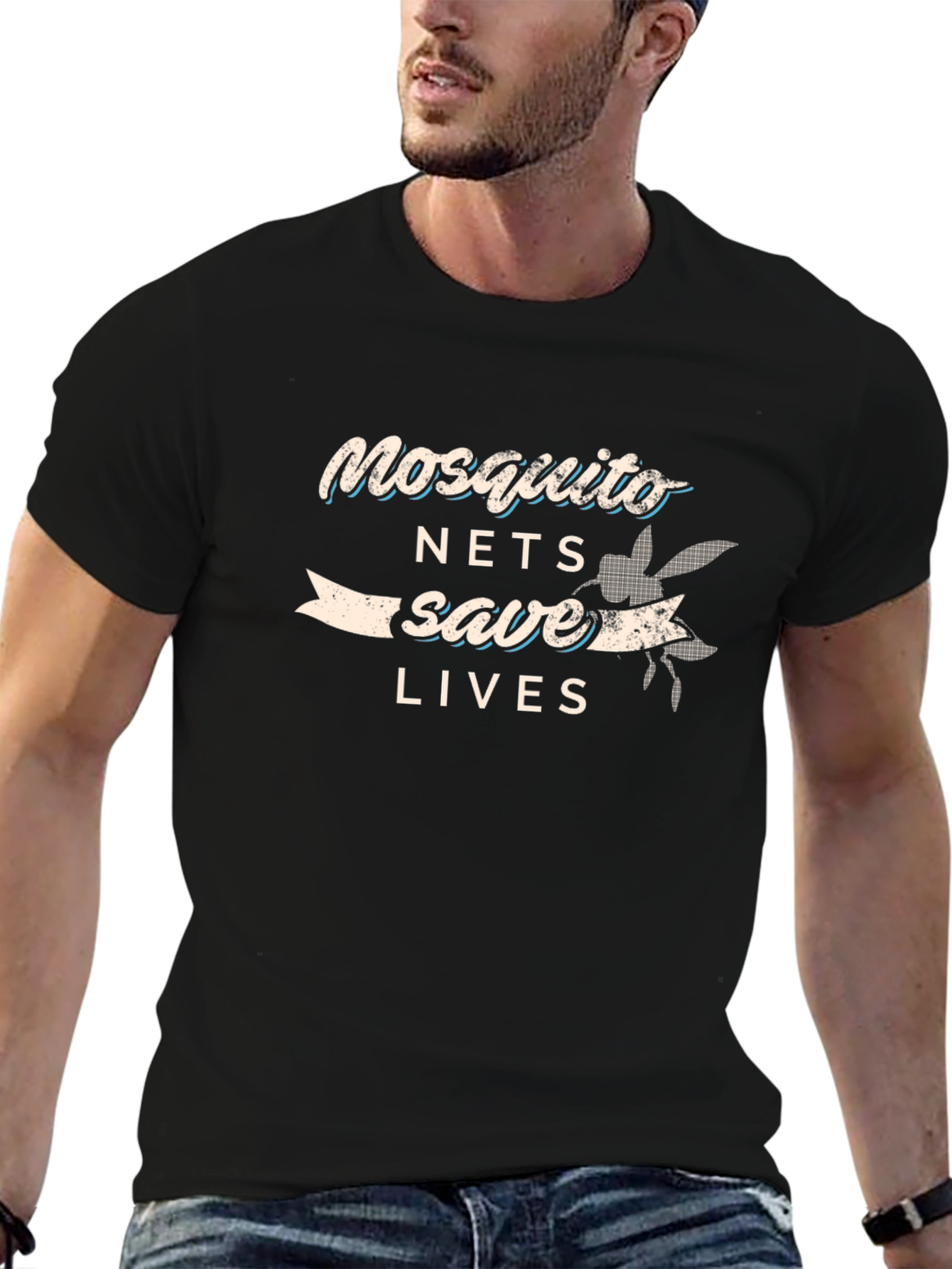 Camiseta Negra: ¡Mosquiteros Salvan Vidas!