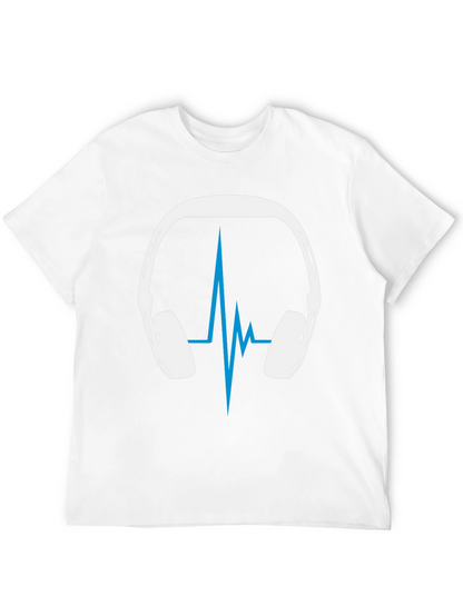 Camiseta Negra Diseño Audífonos y Ritmo Cardíaco