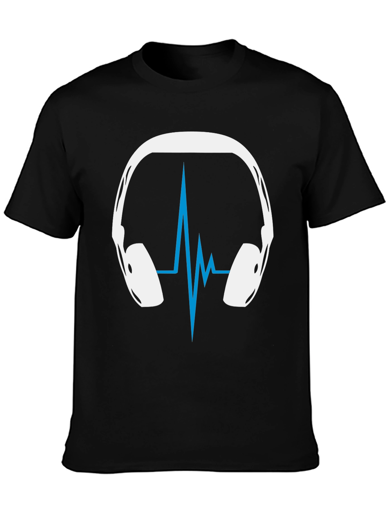 Camiseta Negra Diseño Audífonos y Ritmo Cardíaco