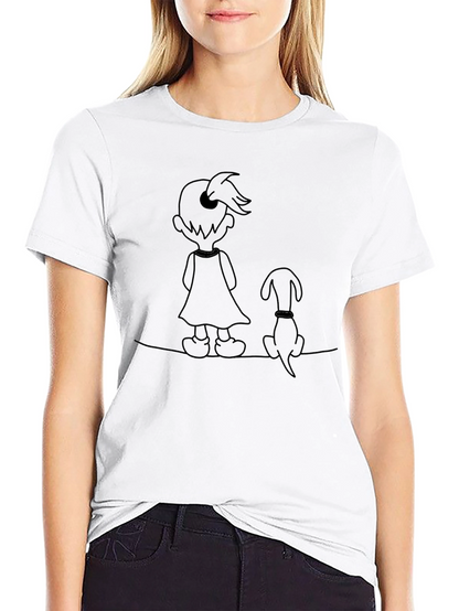 Camiseta Negra Unisex con Diseño de Niña y Perro