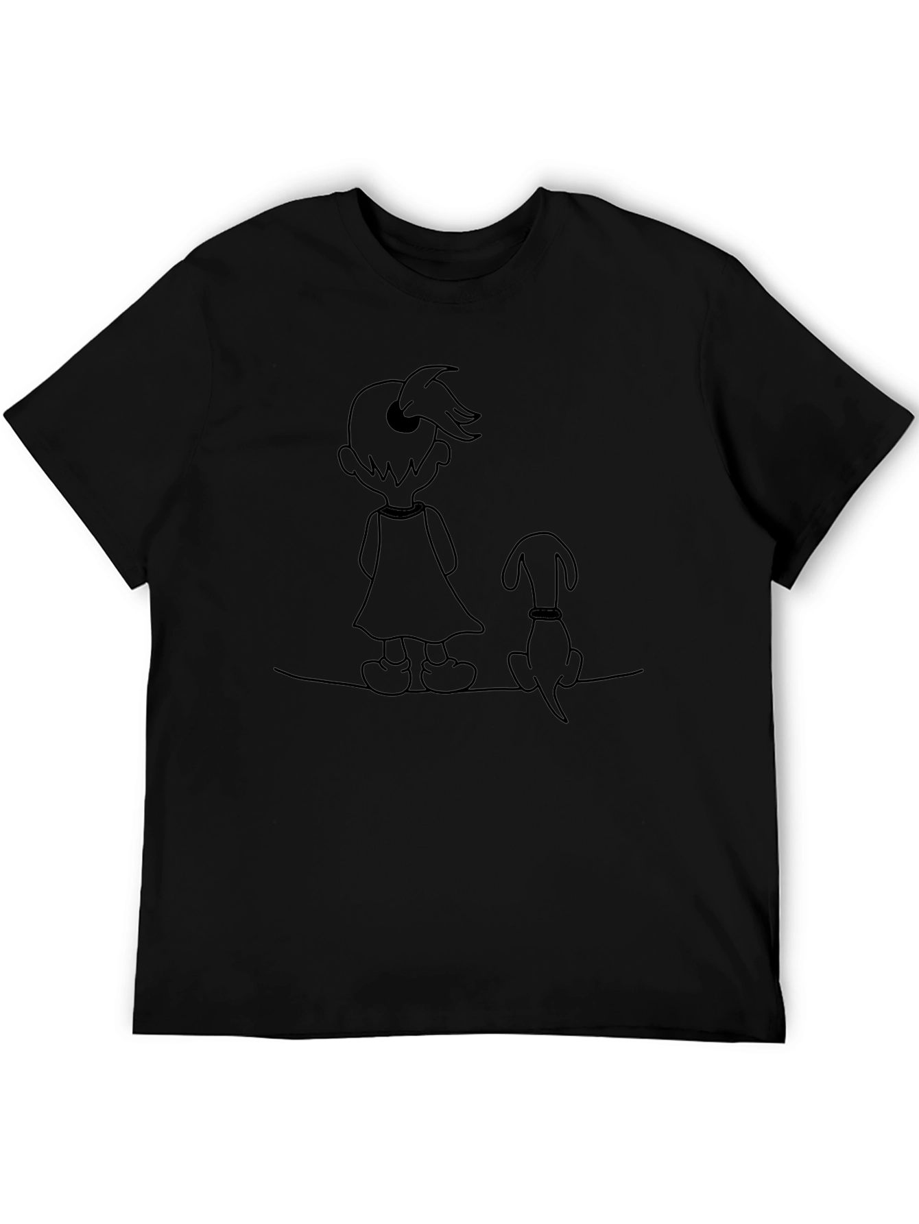 Camiseta Negra Unisex con Diseño de Niña y Perro