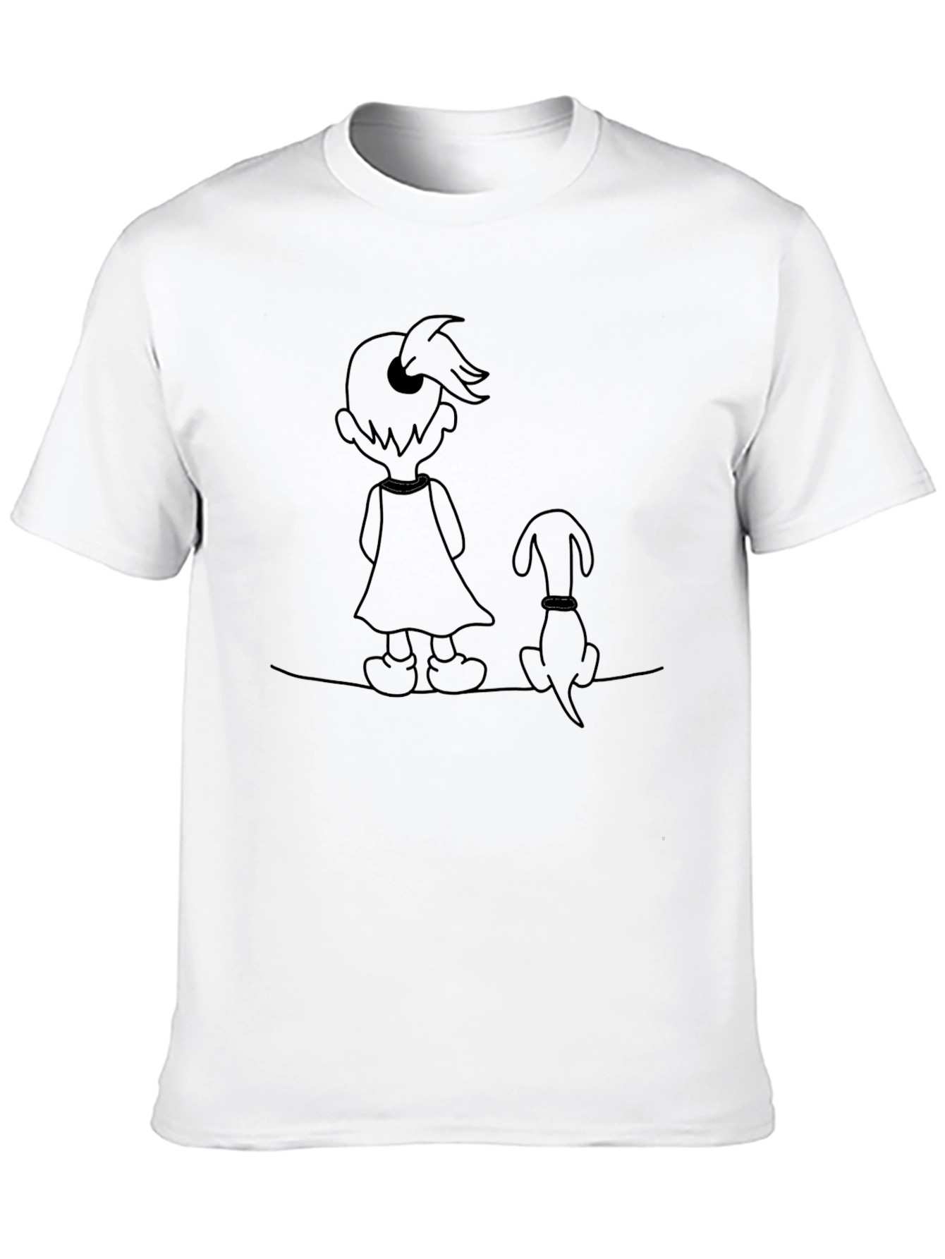Camiseta Negra Unisex con Diseño de Niña y Perro