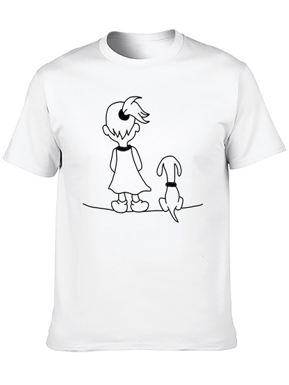 Camiseta Negra Unisex con Diseño de Niña y Perro