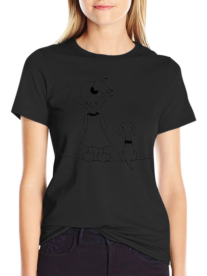 Camiseta Negra Unisex con Diseño de Niña y Perro