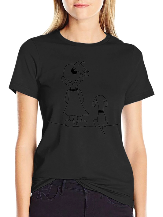 Camiseta Negra Unisex con Diseño de Niña y Perro