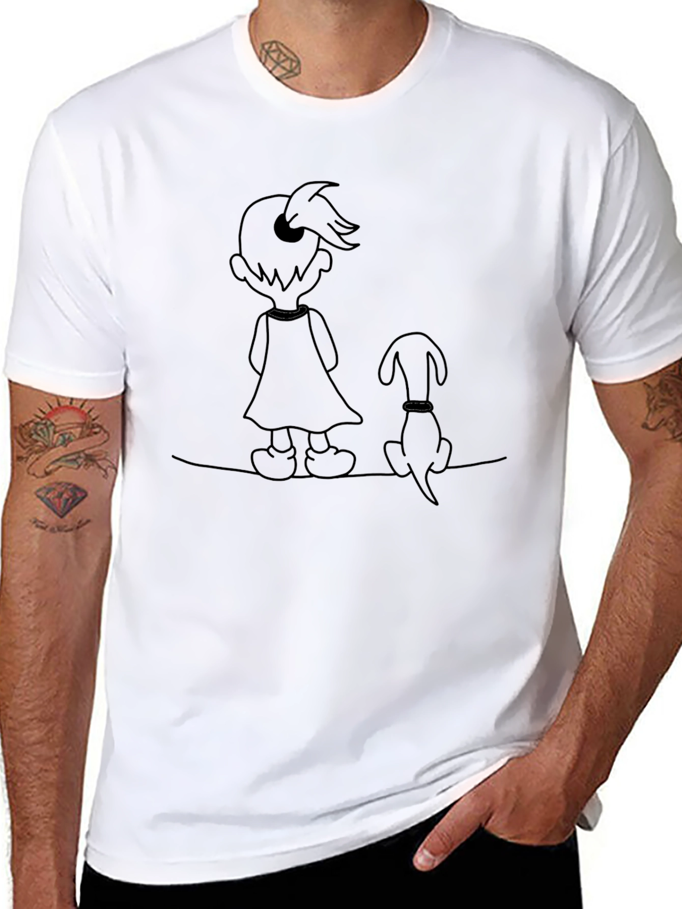 Camiseta Negra Unisex con Diseño de Niña y Perro