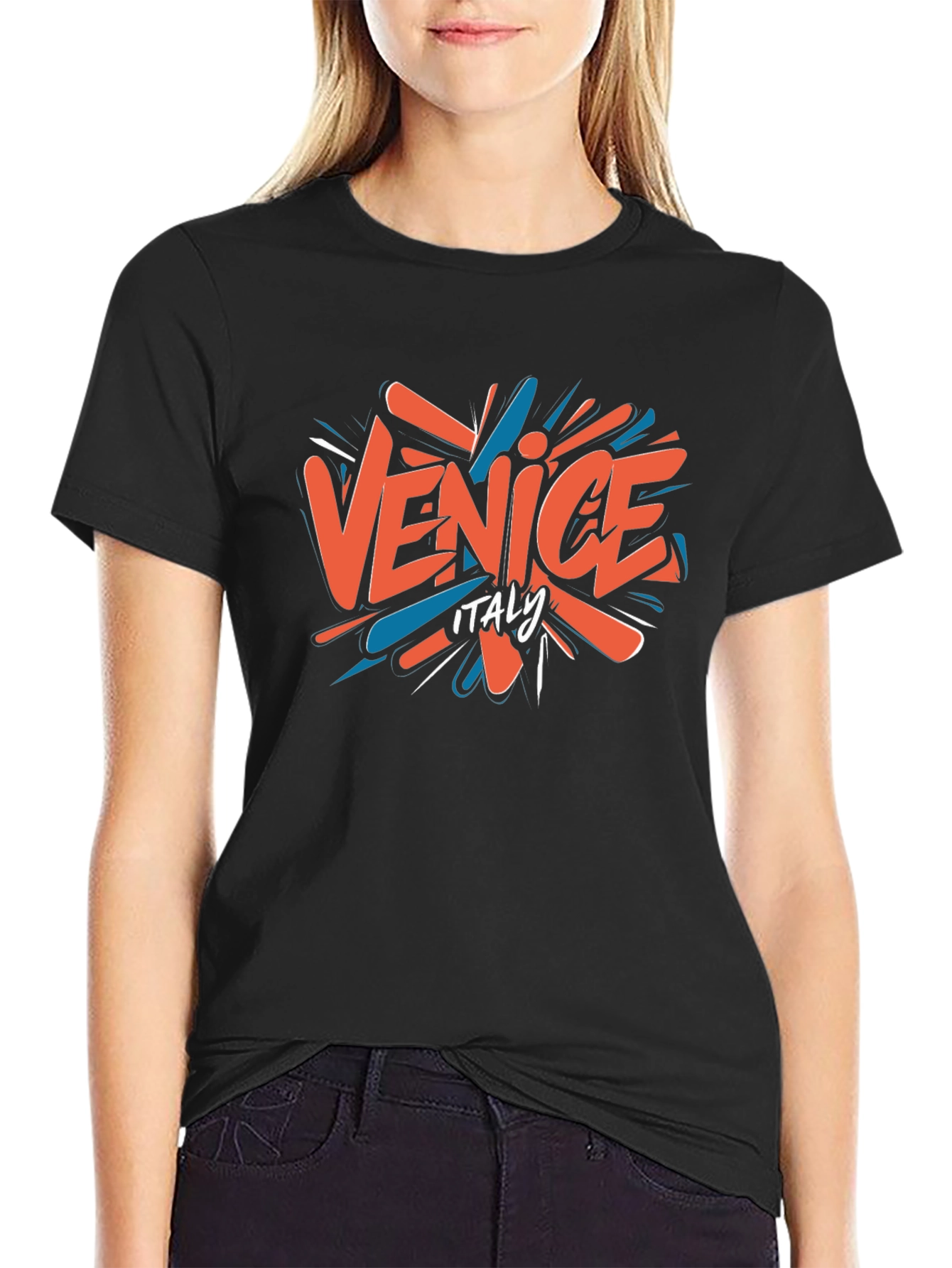 Camiseta Negra Venice Italy Casual