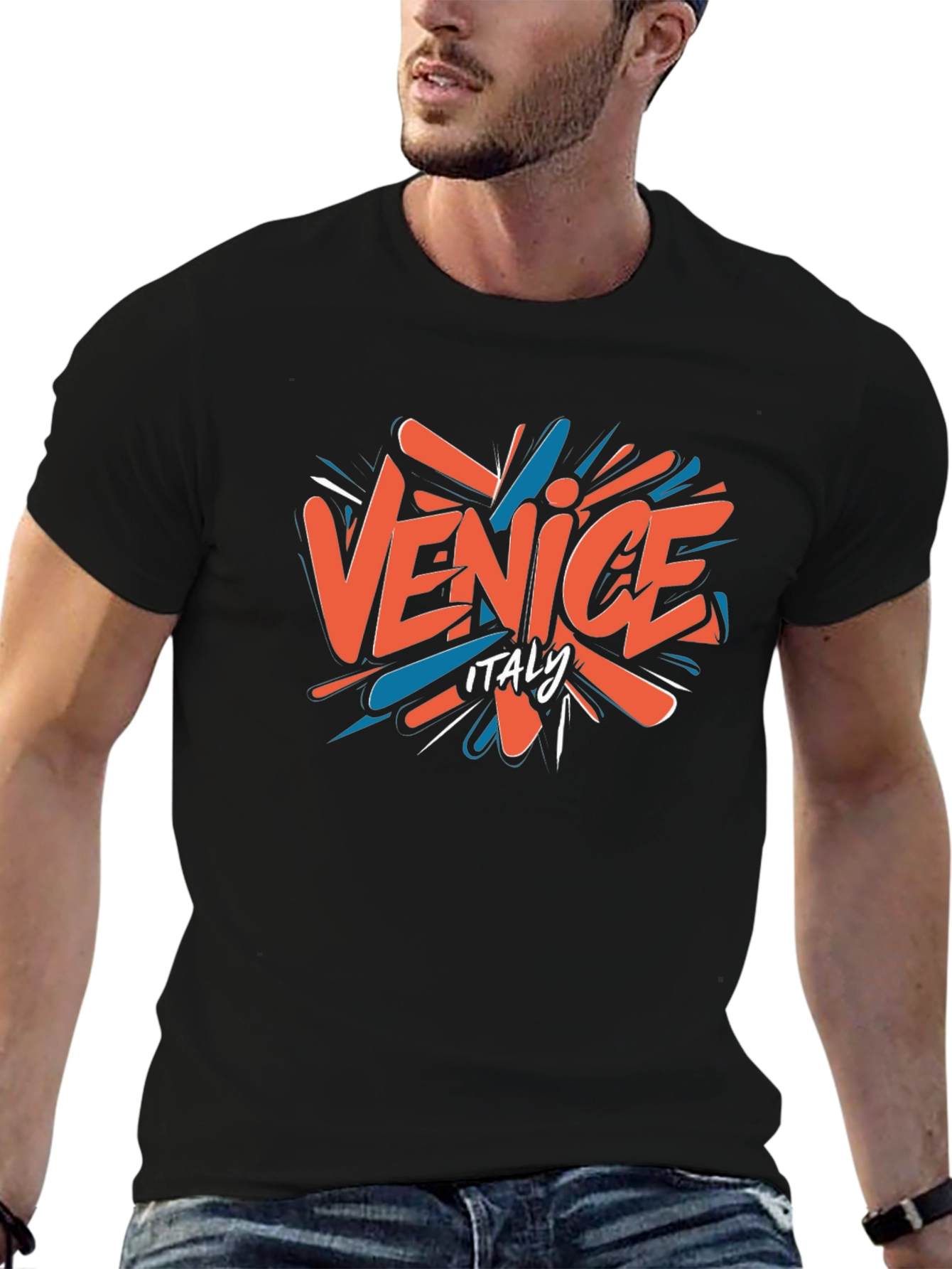Camiseta Negra Venice Italy Casual