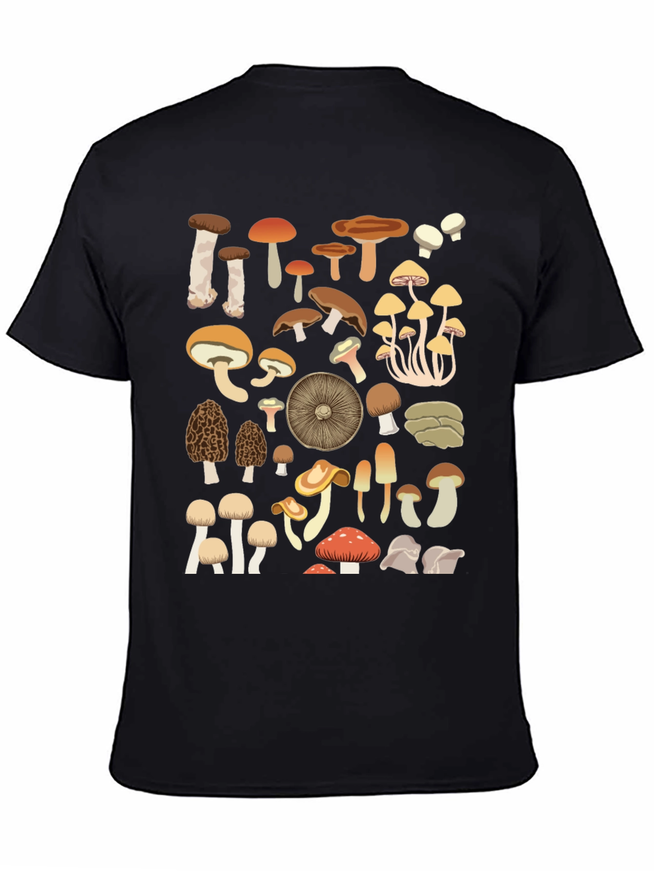 Camiseta Negra con Estampado de Hongos