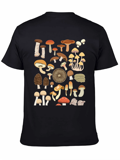 Camiseta Negra con Estampado de Hongos