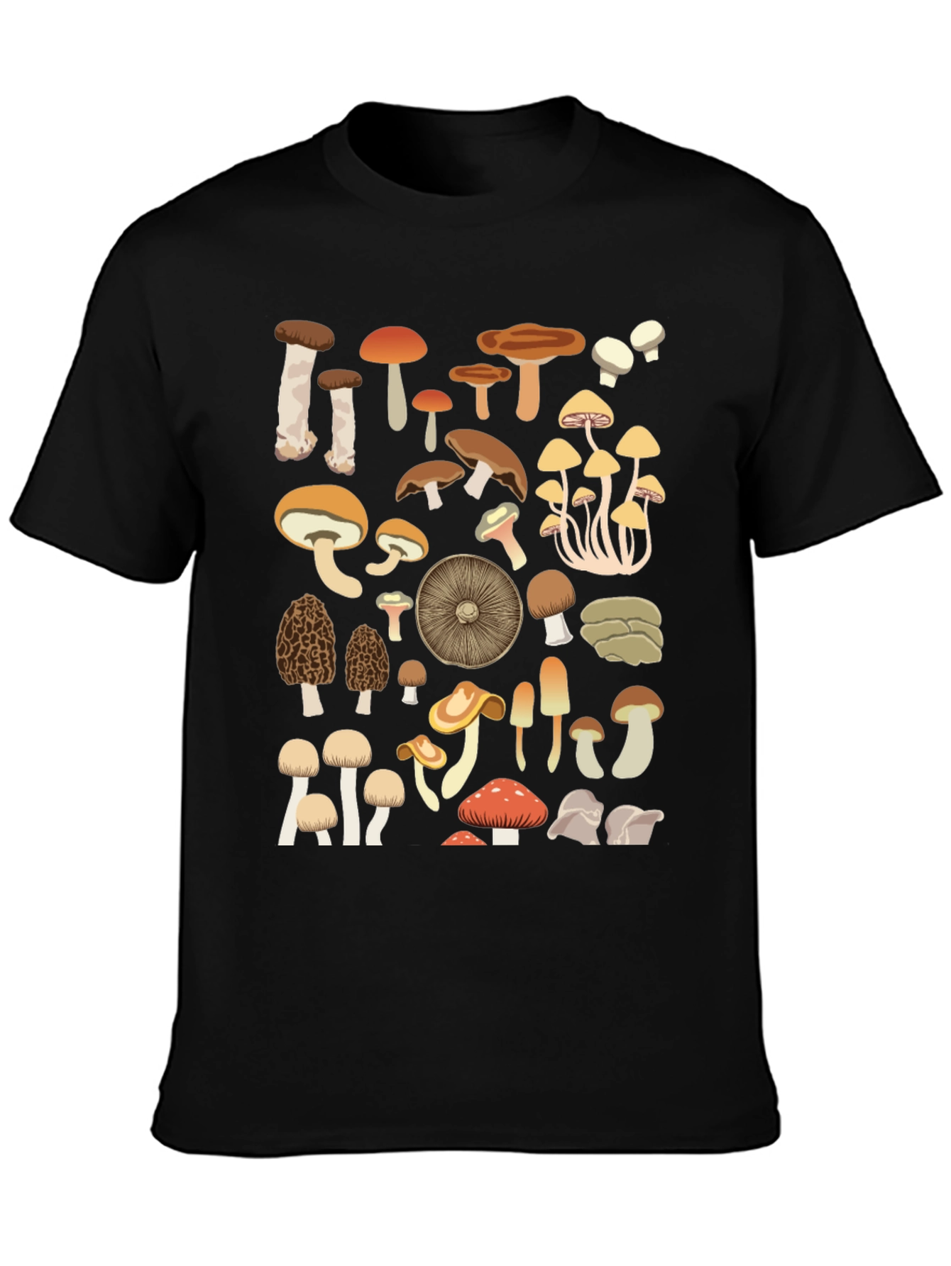 Camiseta Negra con Estampado de Hongos
