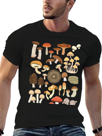 Camiseta Negra con Estampado de Hongos