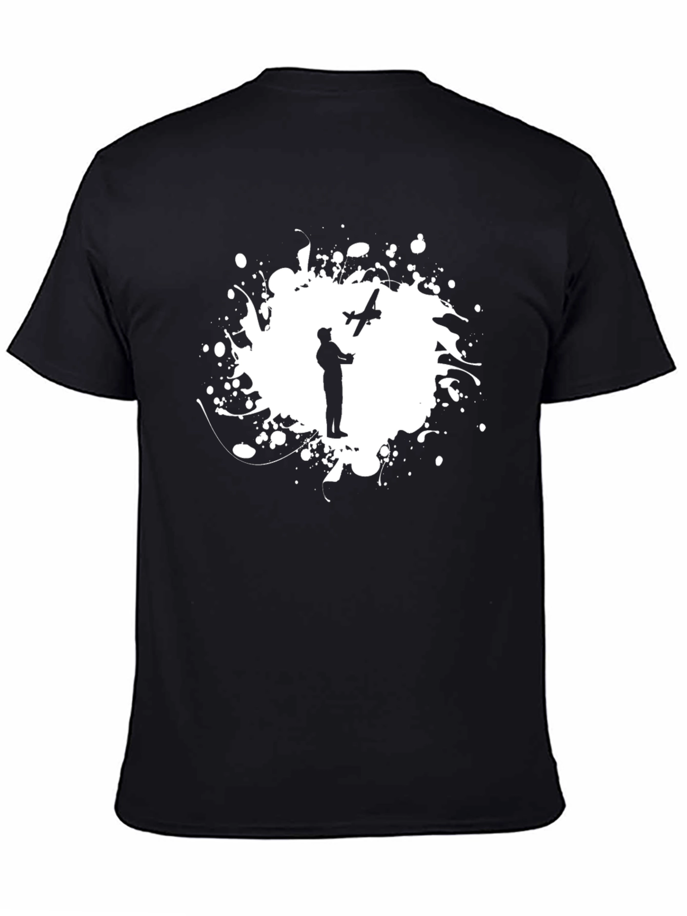 Camiseta Negra Hombre - Diseño Piloto y Avión