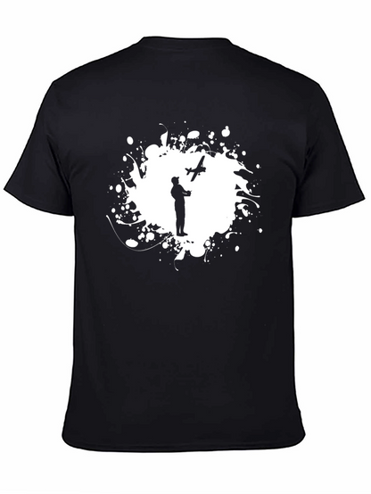 Camiseta Negra Hombre - Diseño Piloto y Avión