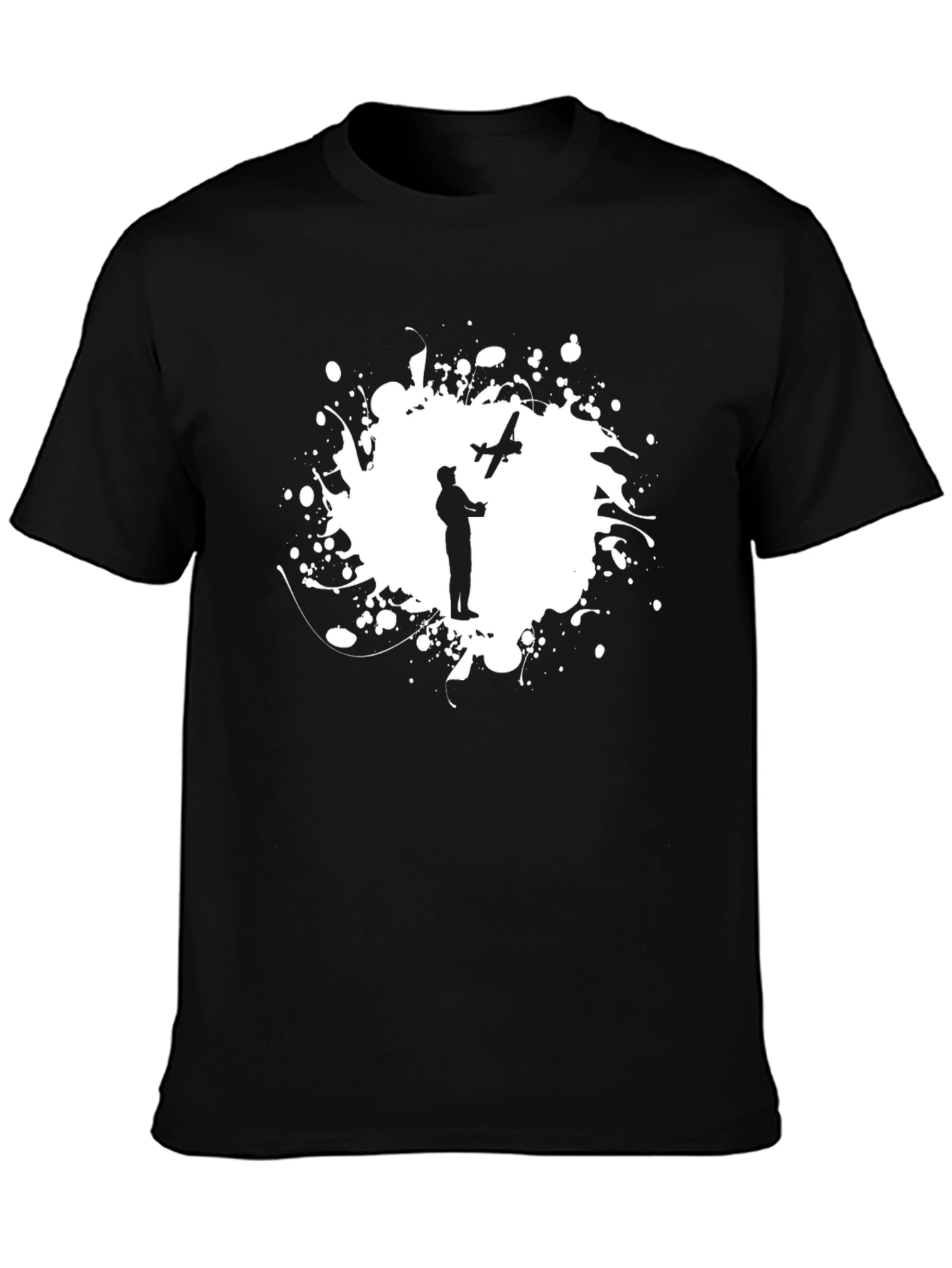 Camiseta Negra Hombre - Diseño Piloto y Avión