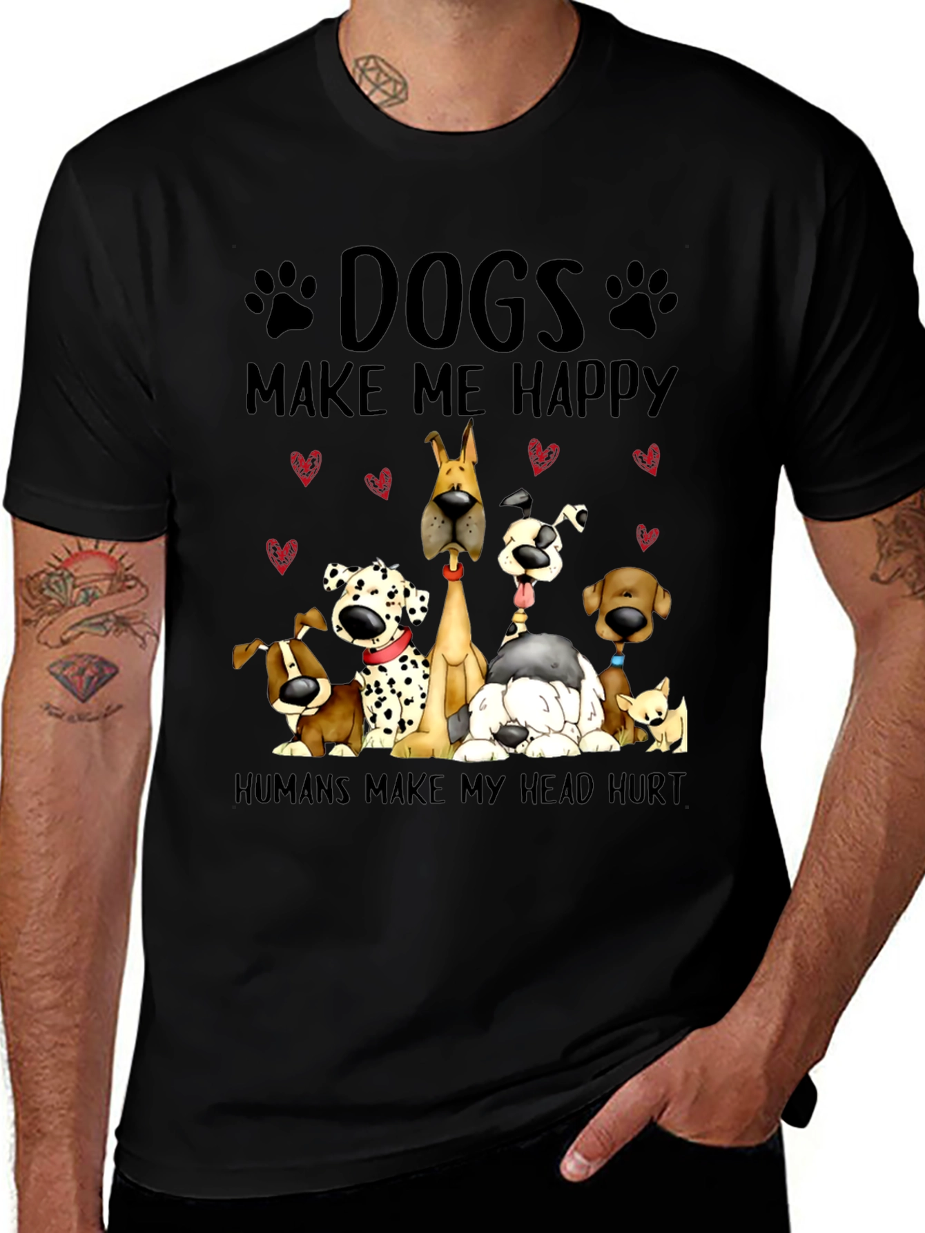 Camiseta Negra con Diseño de Perros