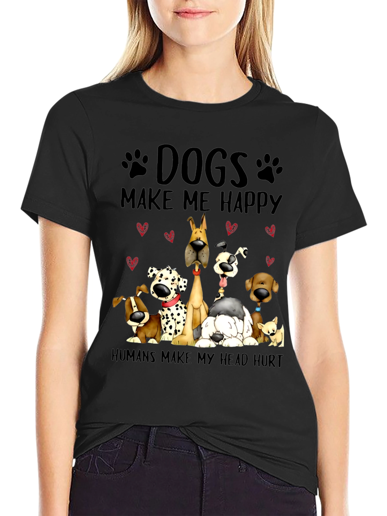Camiseta Negra con Diseño de Perros