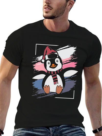 Camiseta Negra con Diseño de Pingüino Navideño
