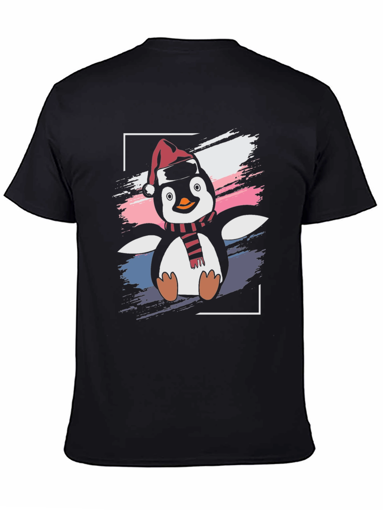 Camiseta Negra con Diseño de Pingüino Navideño