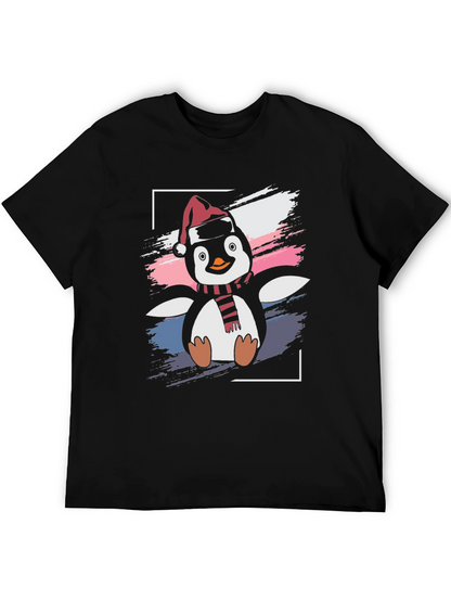 Camiseta Negra con Diseño de Pingüino Navideño