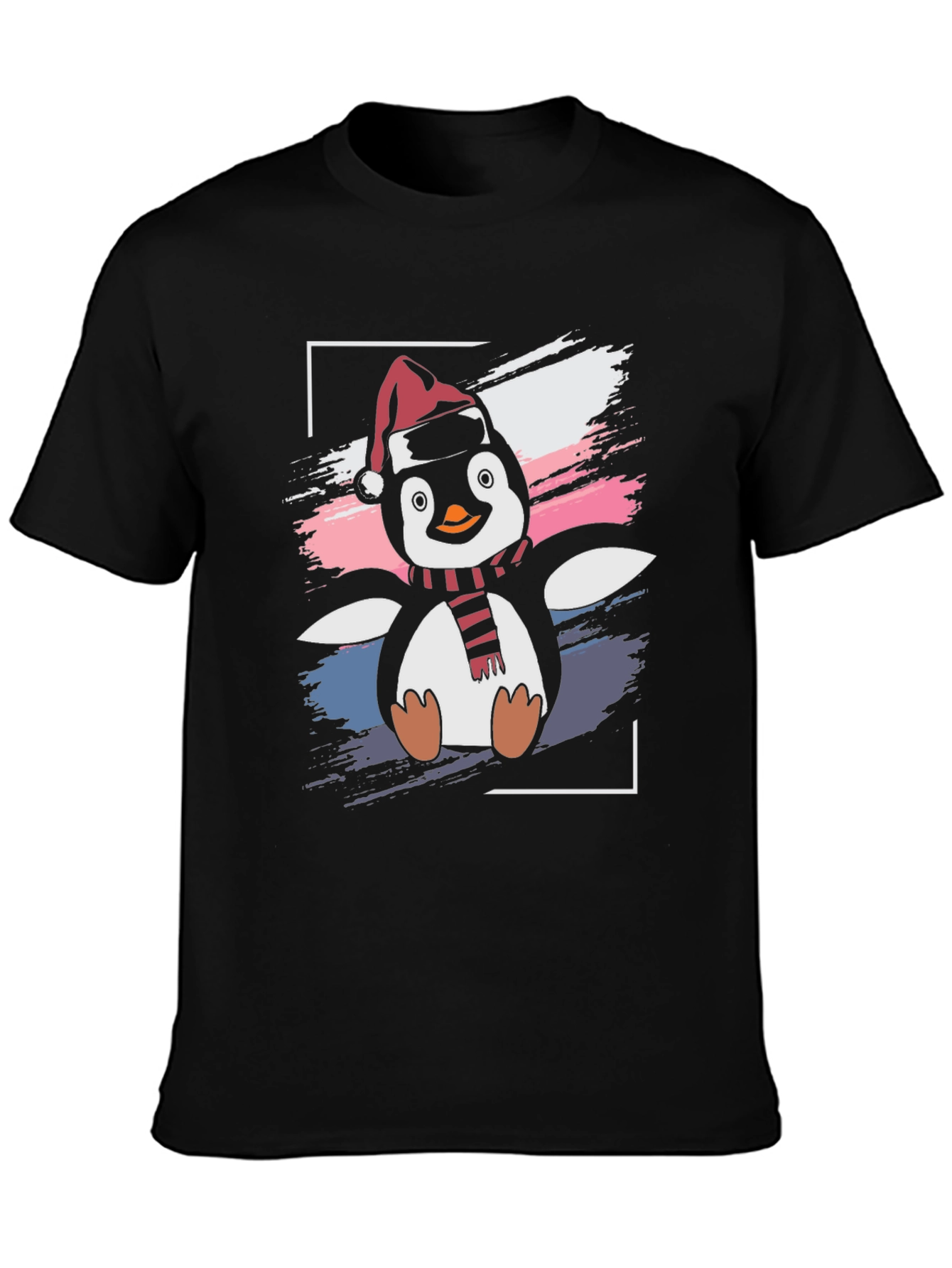 Camiseta Negra con Diseño de Pingüino Navideño