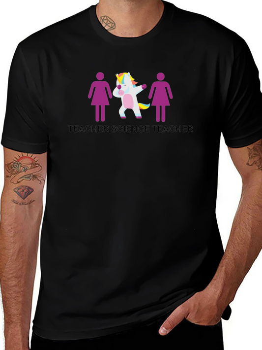 Camiseta Negra Profesor Ciencia Unicornio Divertida