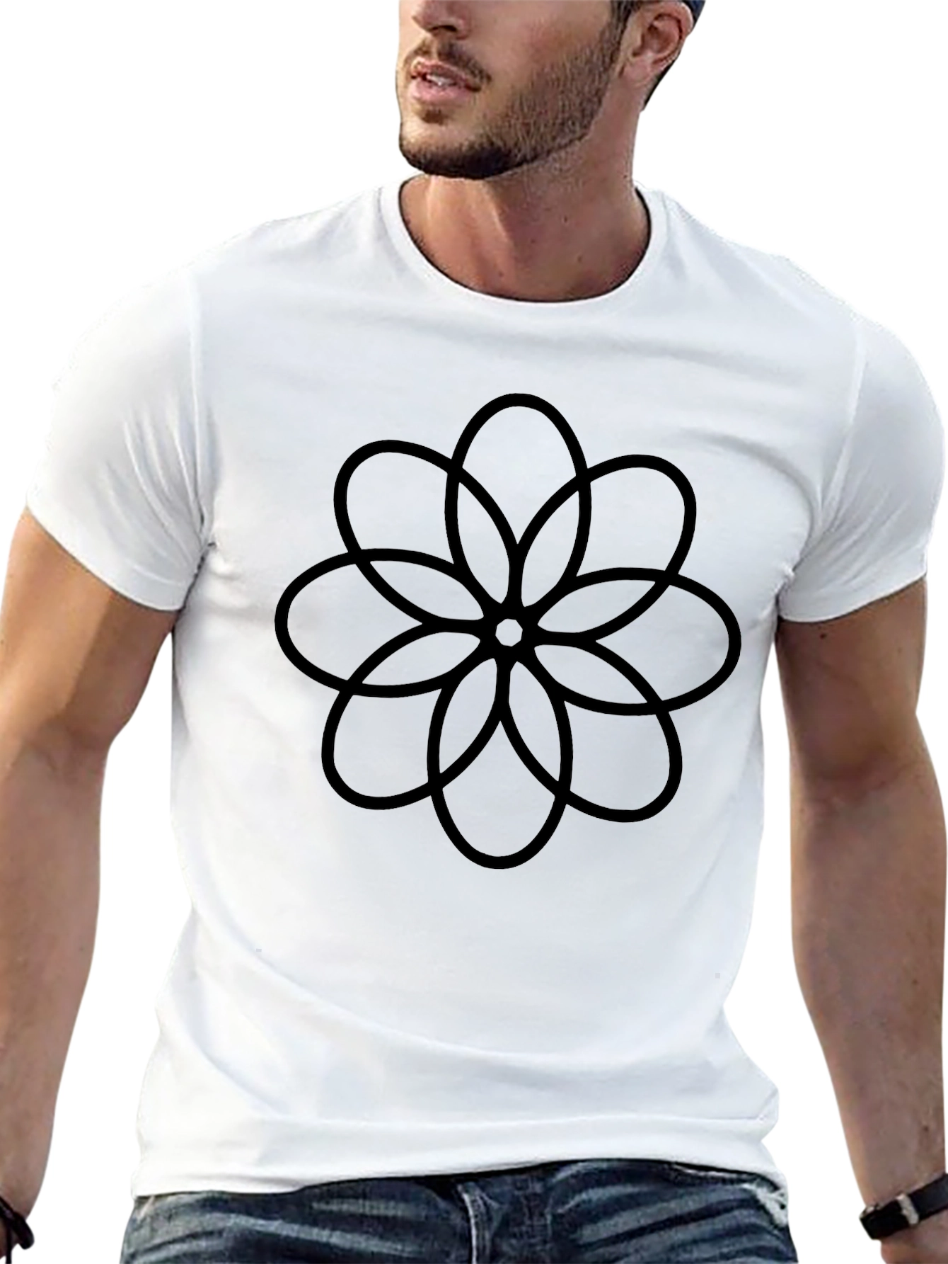 Camiseta Negra con Diseño Floral Abstracto