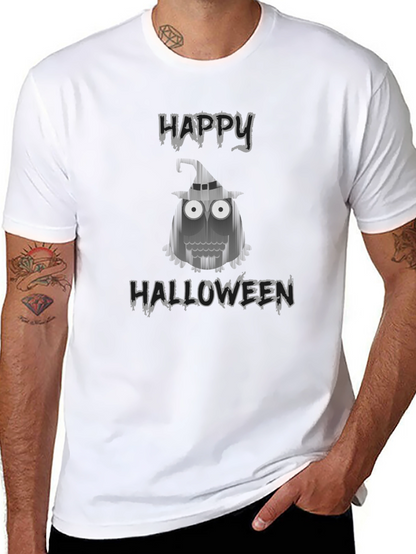 Camiseta Negra Halloween con Diseño de Búho Fantasmal