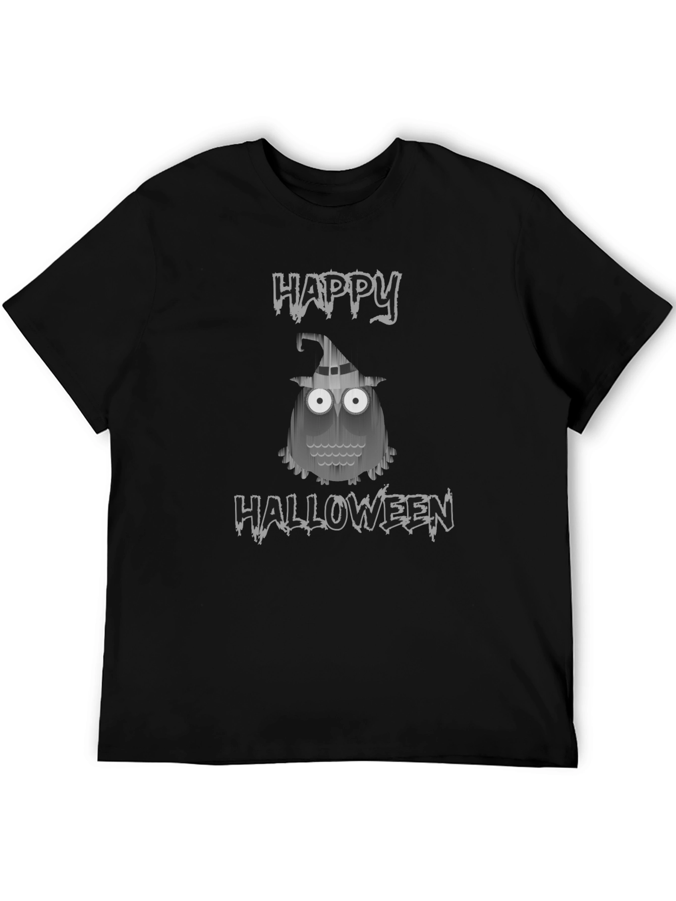 Camiseta Negra Halloween con Diseño de Búho Fantasmal